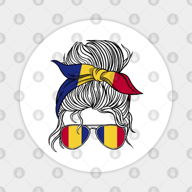 Romania Flag Messy Bun Hair Romanian Mom Woman Girl Magnet by BramCrye